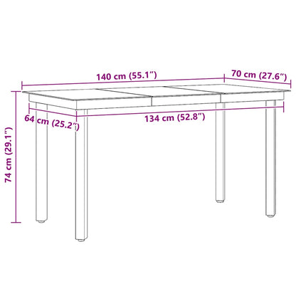 Garden Dining Table Black 140x70x74 cm Steel and Glass