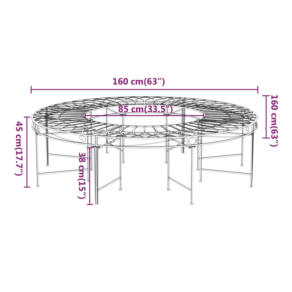 Tree Bench | Black | Steel | Large | Durable | Tree Bench | Round
