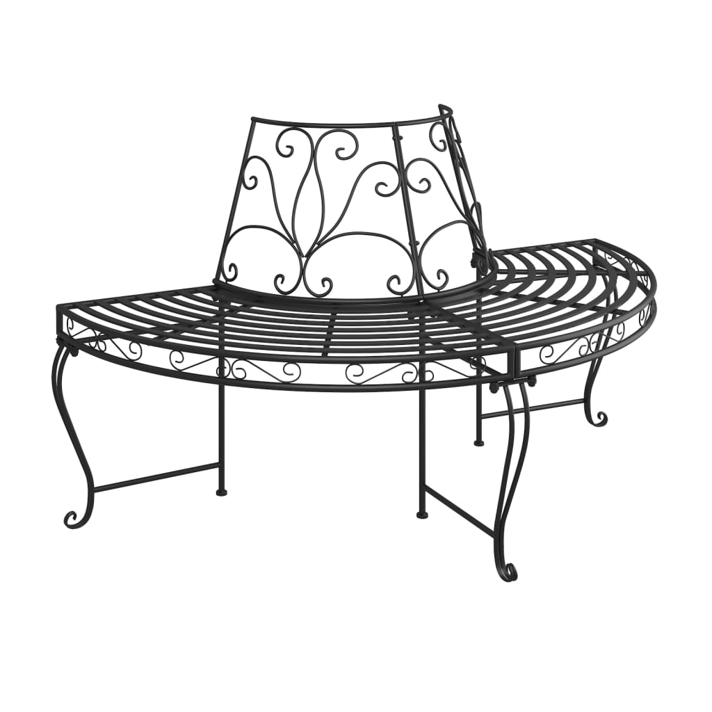 Tree Bench | Black | Steel | Half Round | Decorative Inlays
