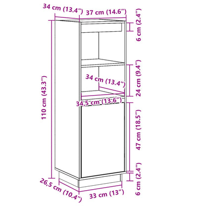 Highboard Grey 37x34x110 cm Solid Wood Pine