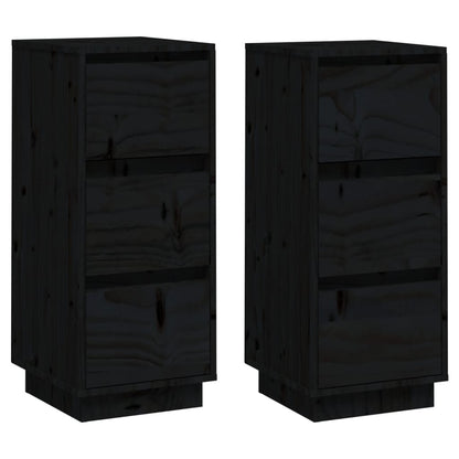 Sideboard | Set of 2 | Black | Solid Pine Wood | 32x34x75 cm