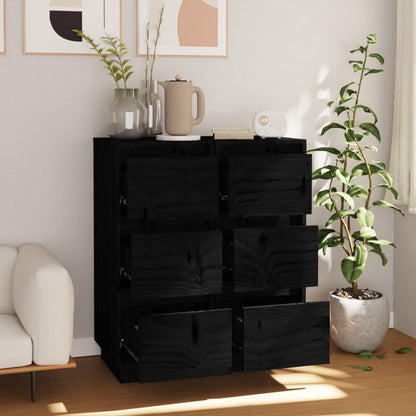 Sideboard | Set of 2 | Black | Solid Pine Wood | 32x34x75 cm