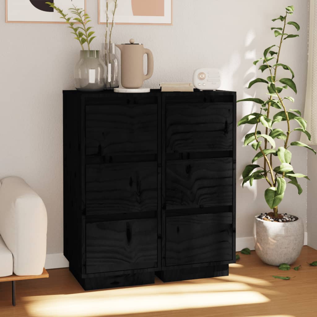 Sideboard | Set of 2 | Black | Solid Pine Wood | 32x34x75 cm