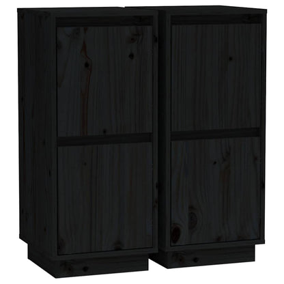 Sideboards 2 pcs Black 31,5x34x75 cm Solid Wood Pine