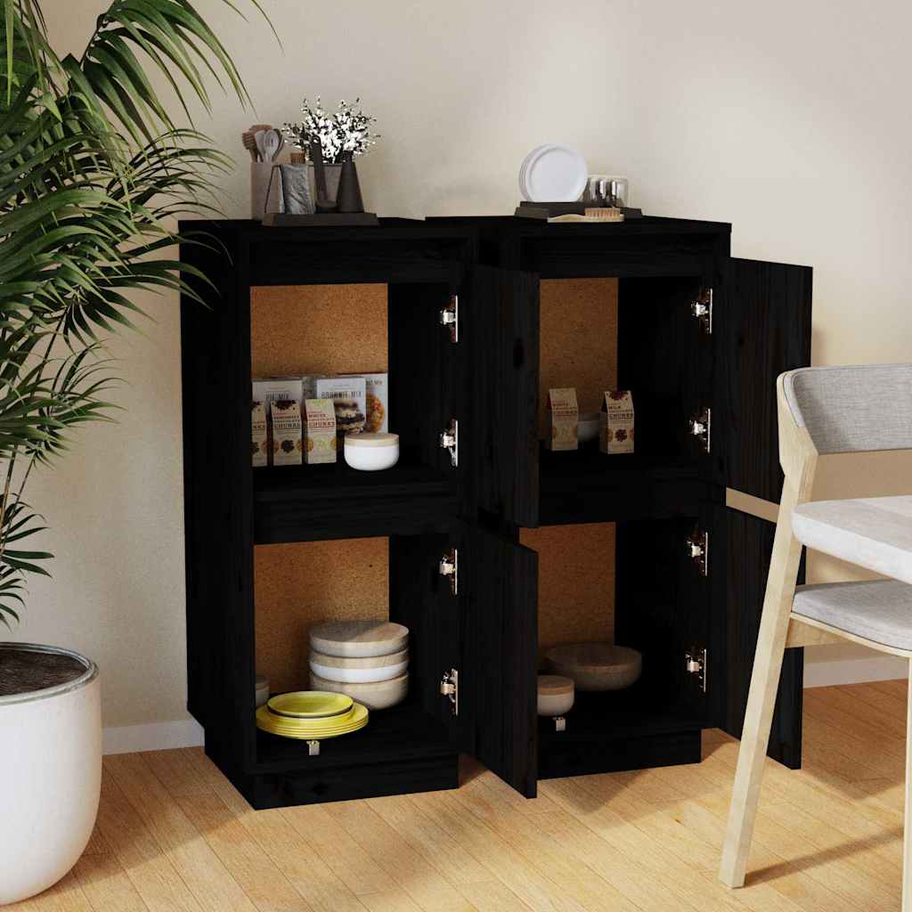 Sideboards 2 pcs Black 31,5x34x75 cm Solid Wood Pine