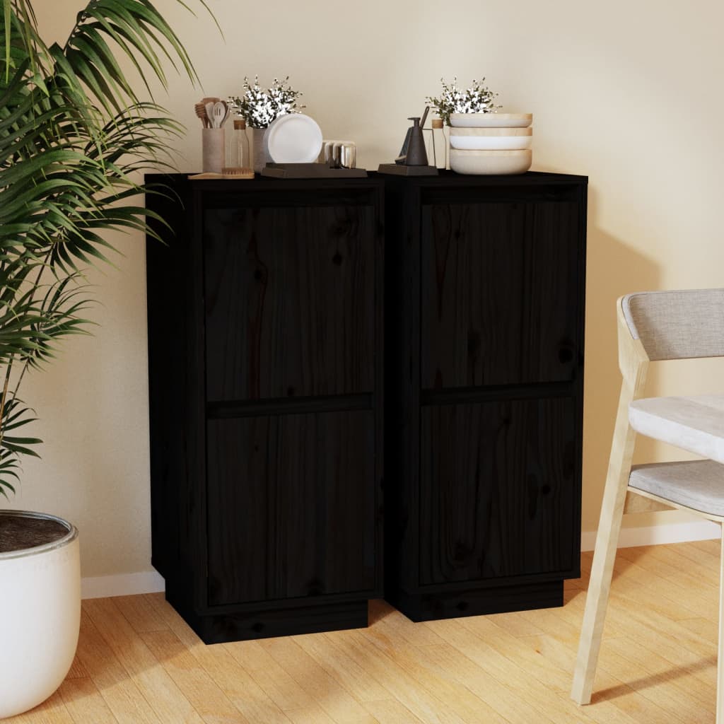 Sideboard | Set of 2 | Black | Solid pine wood, MDF | Standard