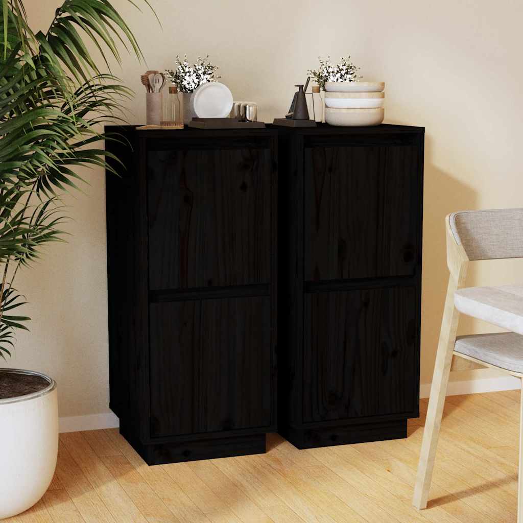 Sideboards 2 pcs Black 31,5x34x75 cm Solid Wood Pine