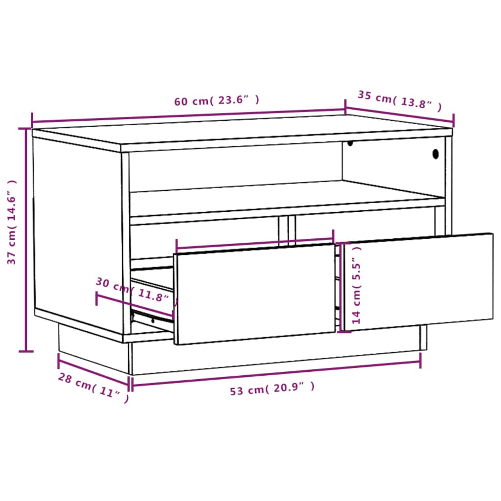TV Cabinet White 60x35x37 cm Solid Wood Pine