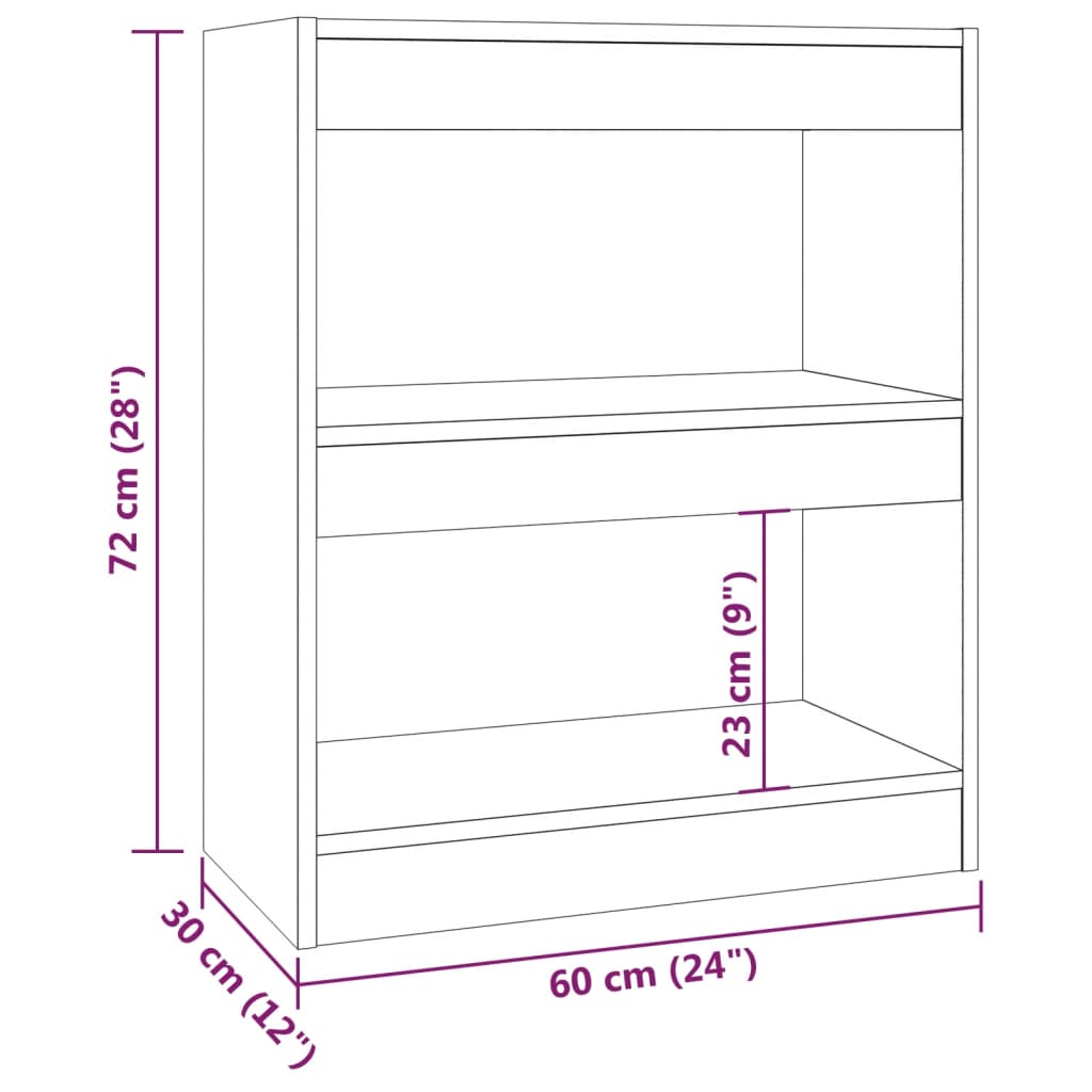 Book Cabinet/Room Divider Grey Sonoma 60x30x72 cm