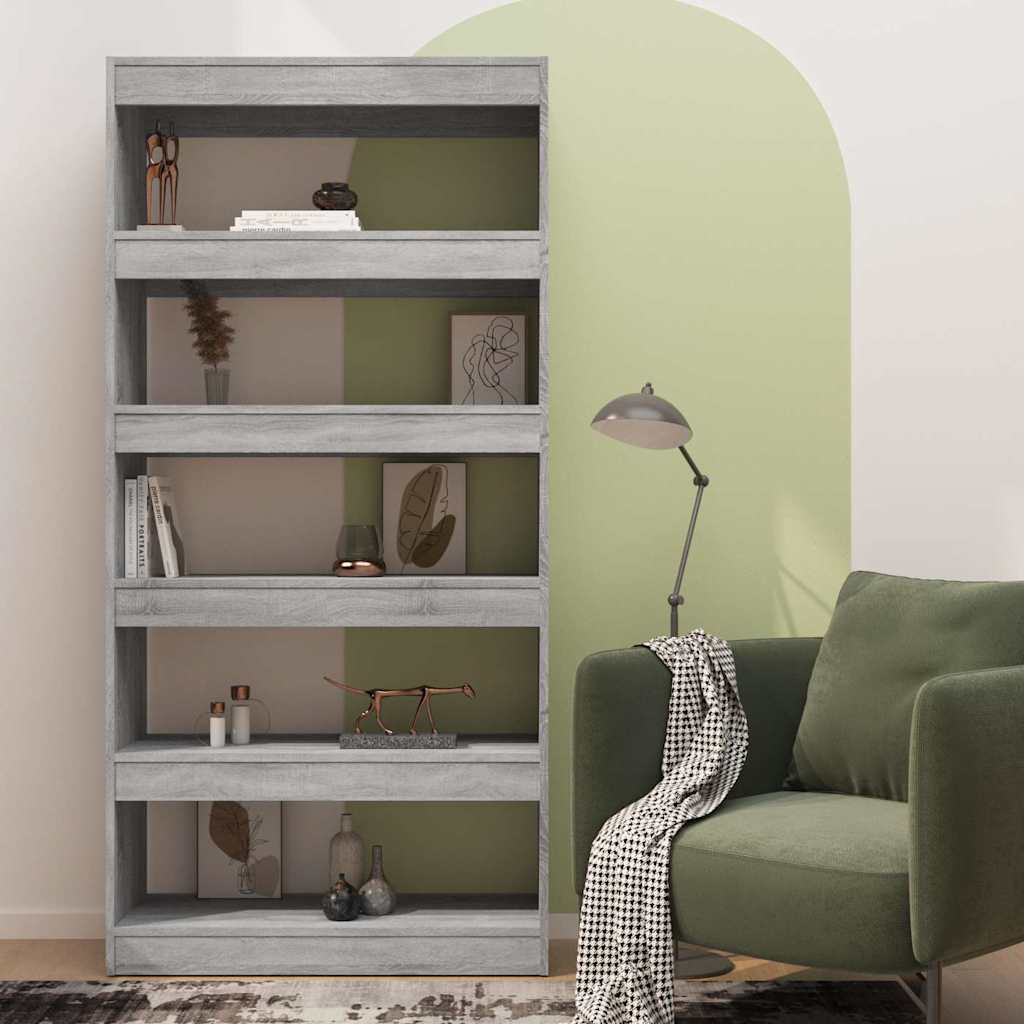 813624 vidaXL Book Cabinet/Room Divider Grey Sonoma 80x30x166 cm Engineered Wood