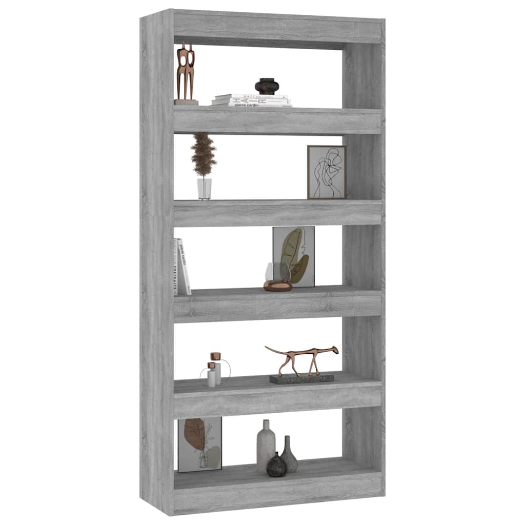 813624 vidaXL Book Cabinet/Room Divider Grey Sonoma 80x30x166 cm Engineered Wood