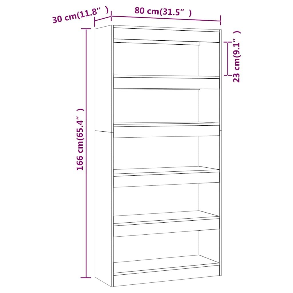813624 vidaXL Book Cabinet/Room Divider Grey Sonoma 80x30x166 cm Engineered Wood