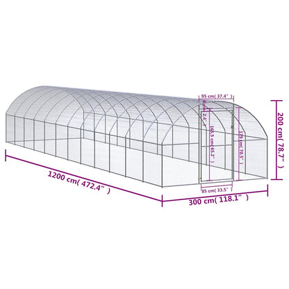 Outdoor Chicken Coop 3x12x2 m Galvanised Steel