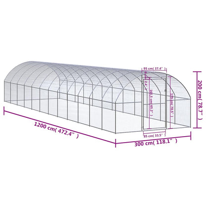 Outdoor Chicken Coop 3x12x2 m Galvanised Steel
