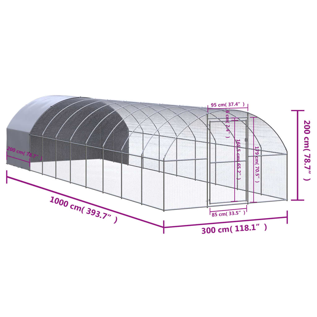 Chicken Coop | Silver and Silver Grey | Galvanized Steel | Large
