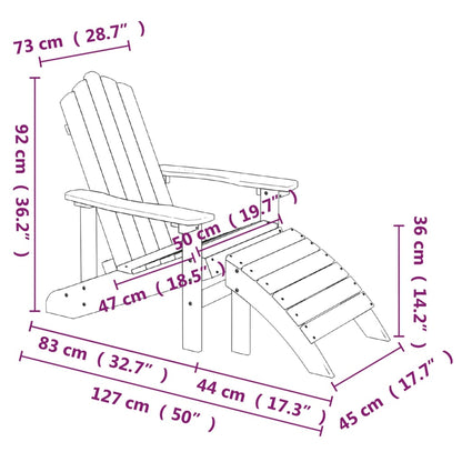 Garden Adirondack Chairs with Footstool & Table HDPE Brown