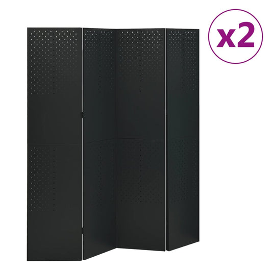 3095193 vidaXL 4-Panel Room Dividers 2 pcs Black 160x180 cm Steel (2x335898)