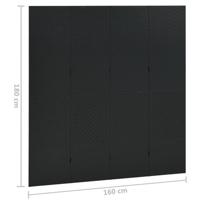 4-Panel Room Dividers 2 pcs Black 160x180 cm Steel