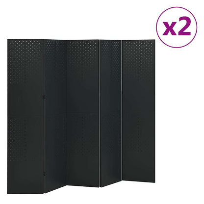 5-Panel Room Dividers 2 pcs Black 200x180 cm Steel