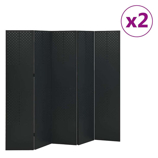 5-Panel Room Dividers 2 pcs Black 200x180 cm Steel