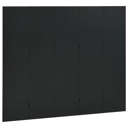 5-Panel Room Dividers 2 pcs Black 200x180 cm Steel