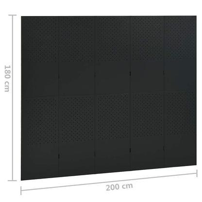5-Panel Room Dividers 2 pcs Black 200x180 cm Steel
