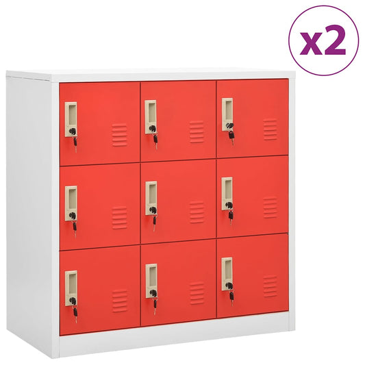 Locker Cabinets 2 pcs Light Grey and Red 90x45x92,5 cm Steel