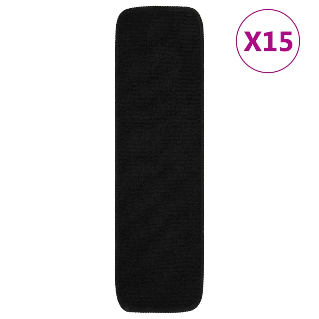 Stair Mat | Set of 15 | Black | 100% Polypropylene | 20 x 75 cm
