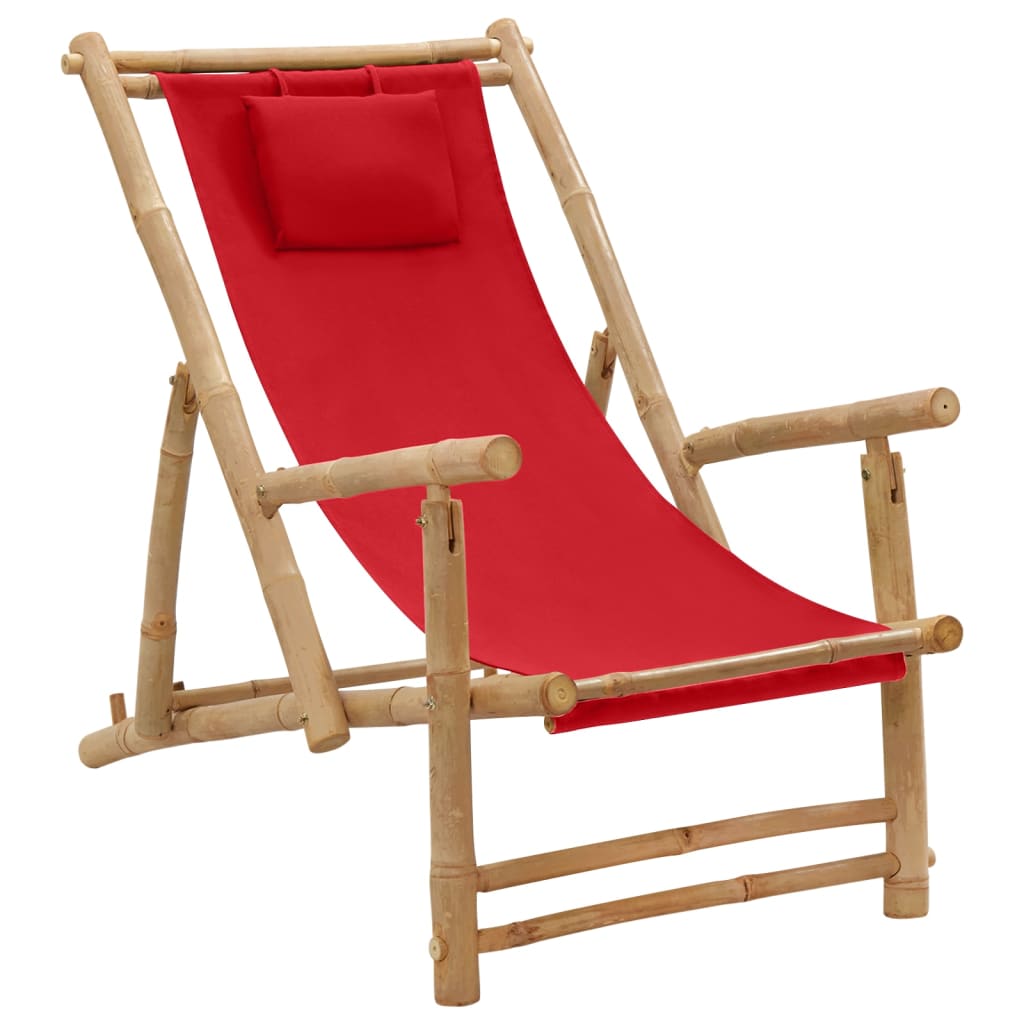 Deck Chair | Red | Bamboo, Canvas (100% polyester) | Standard | Foldable