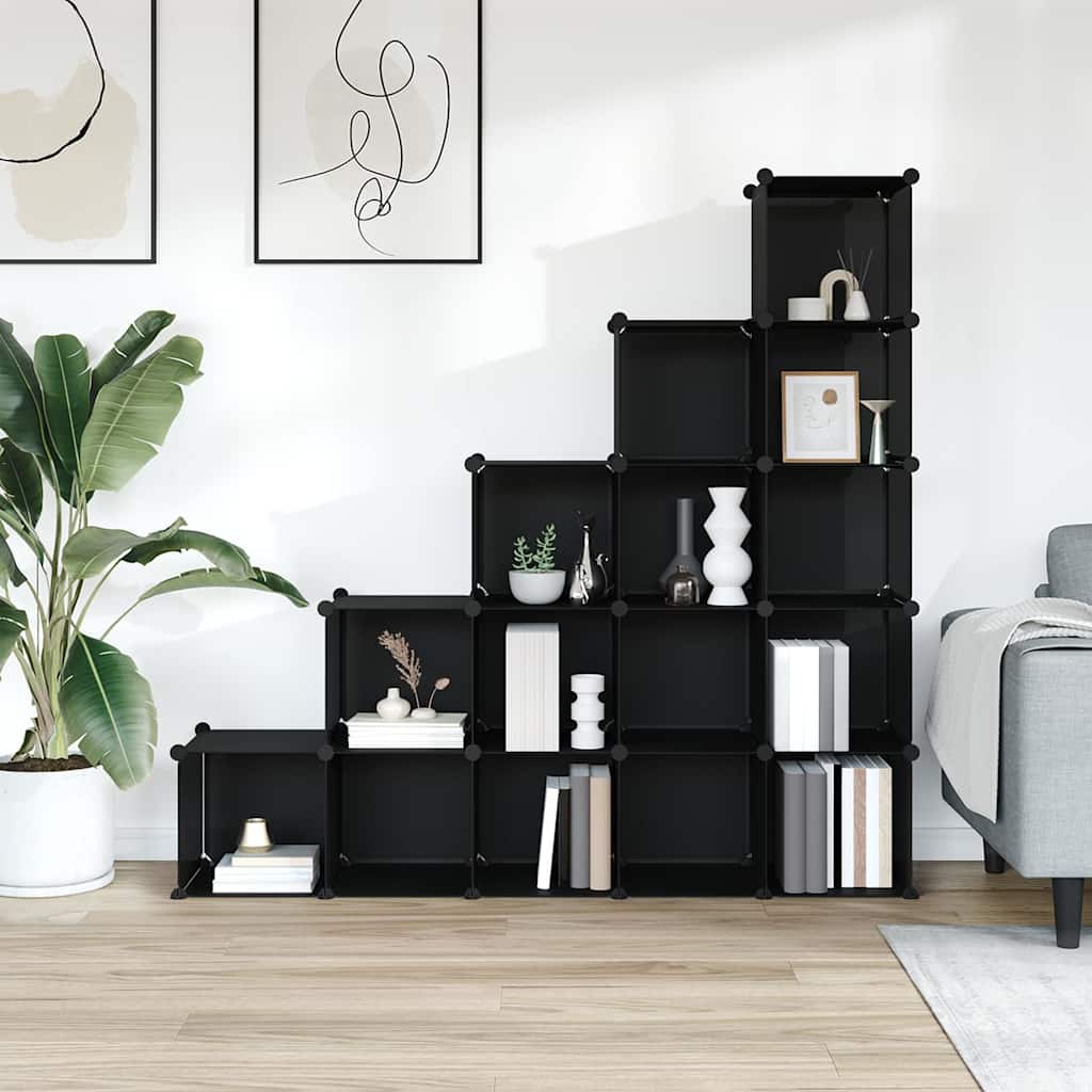 Storage Cube Organiser with 15 Cubes Black PP