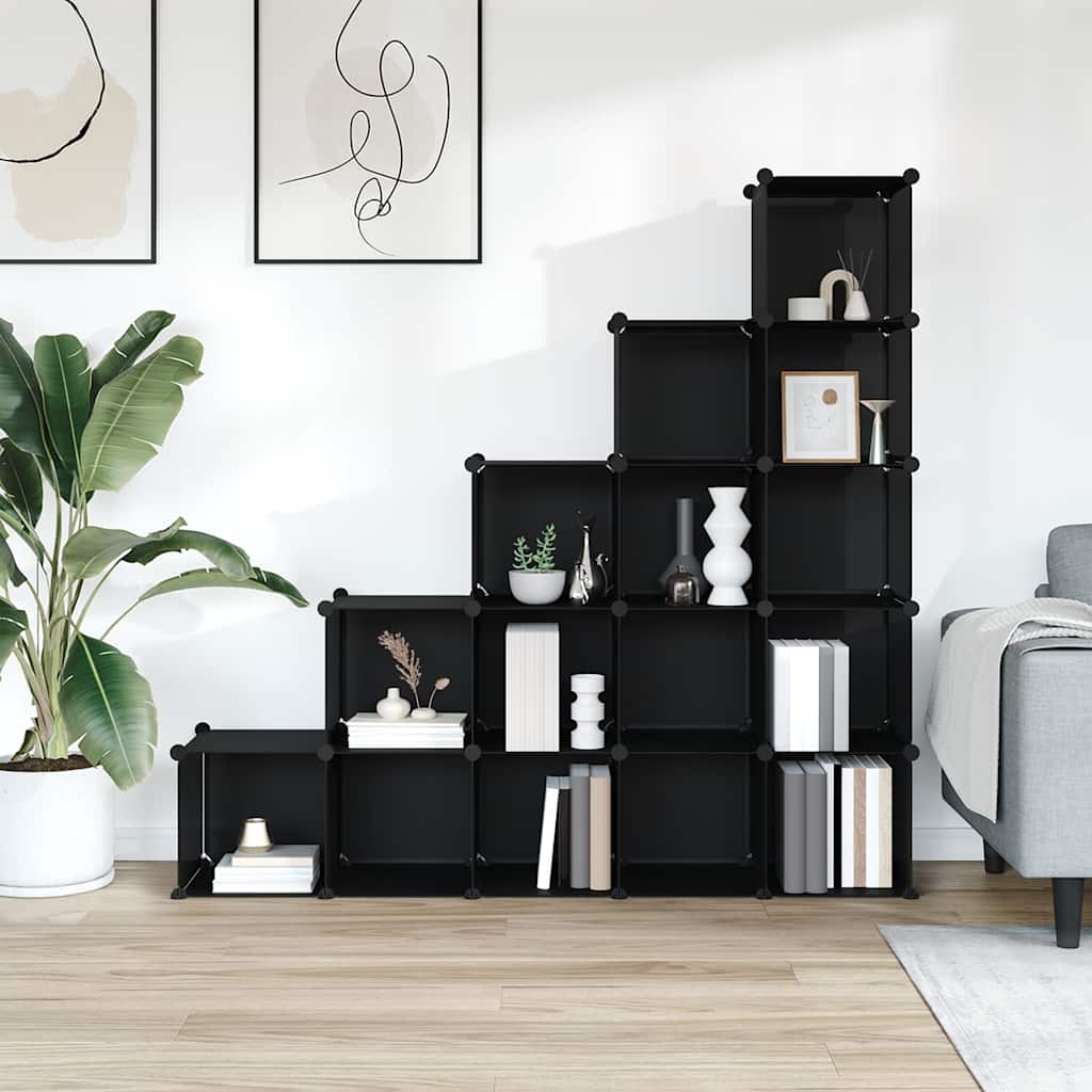 Storage Cube Organiser with 15 Cubes Black PP