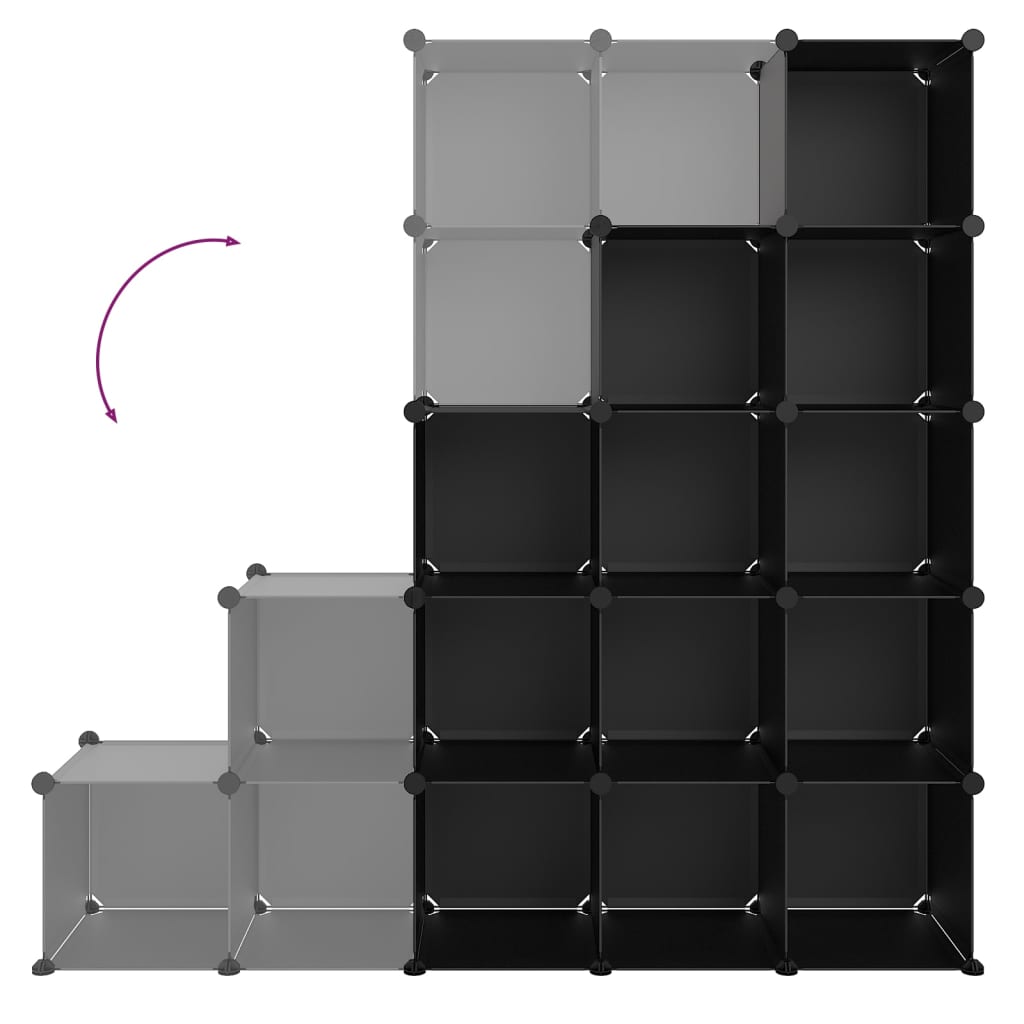 Storage Cube Organiser | Black | PP Plastic | 155 x 32 x 153.5 cm