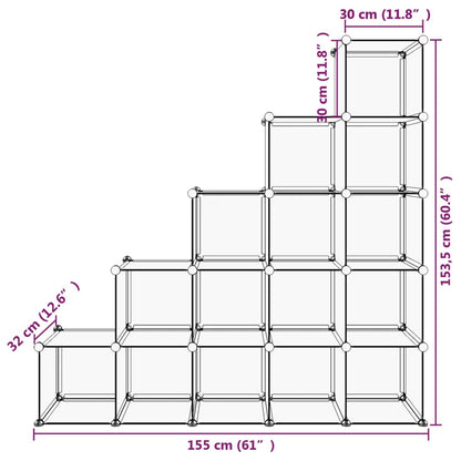 Storage Cube Organiser | Black | PP Plastic | 155 x 32 x 153.5 cm