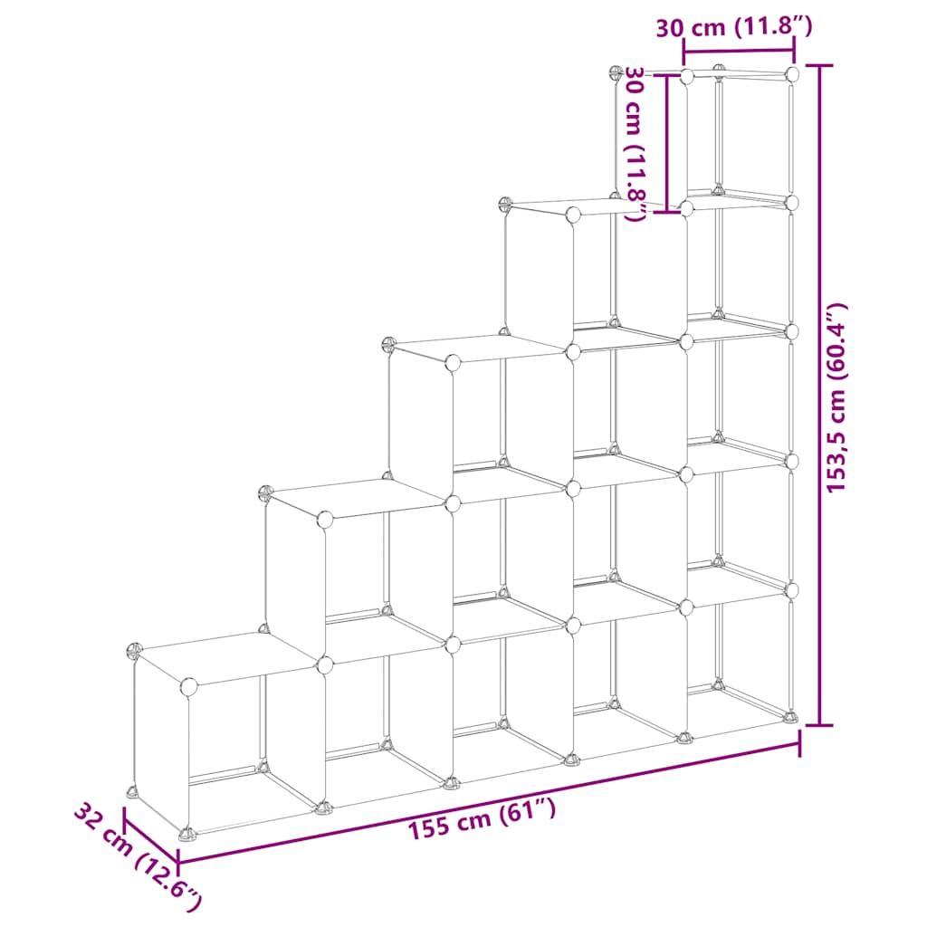 Storage Cube Organiser | Black | PP Plastic | 155 x 32 x 153.5 cm