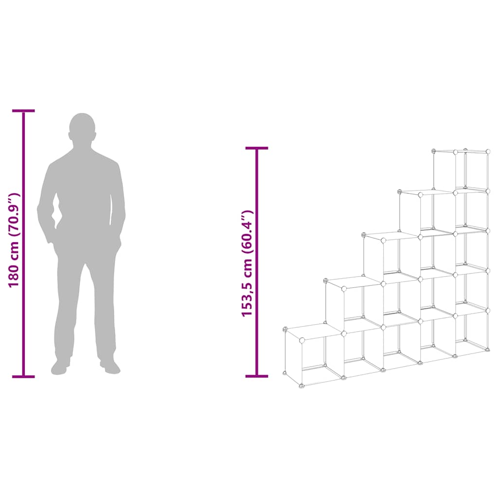 Storage Cube Organiser | Black | PP Plastic | 155 x 32 x 153.5 cm