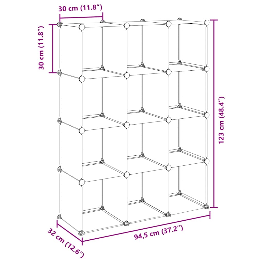 Storage Cube Organiser with 12 Cubes Black PP