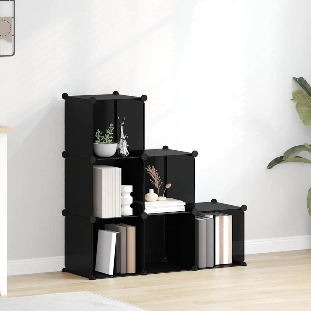 Storage Cube Organiser with 6 Cubes Black PP