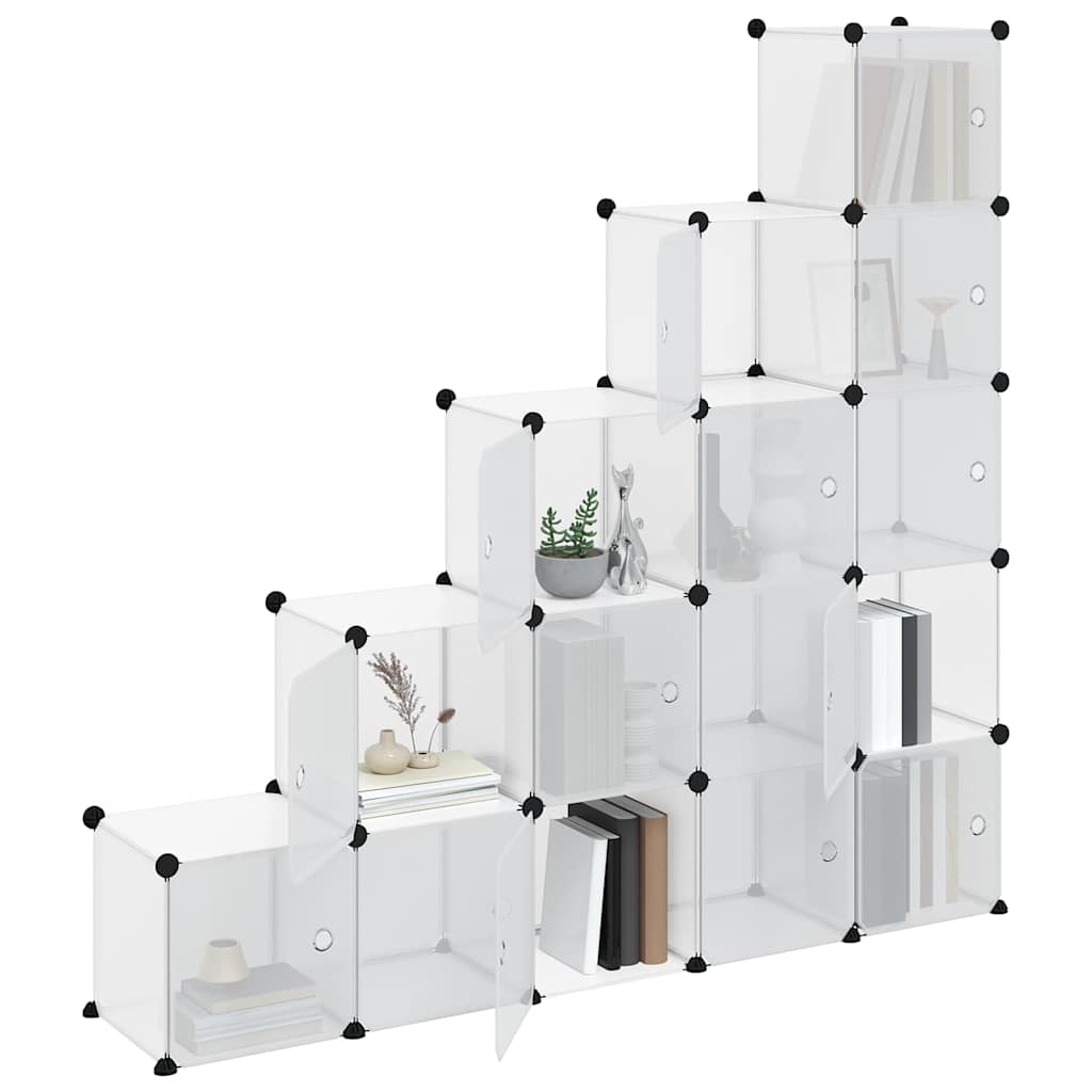 Storage Cube Organiser with 15 Cubes and Doors Transparent PP
