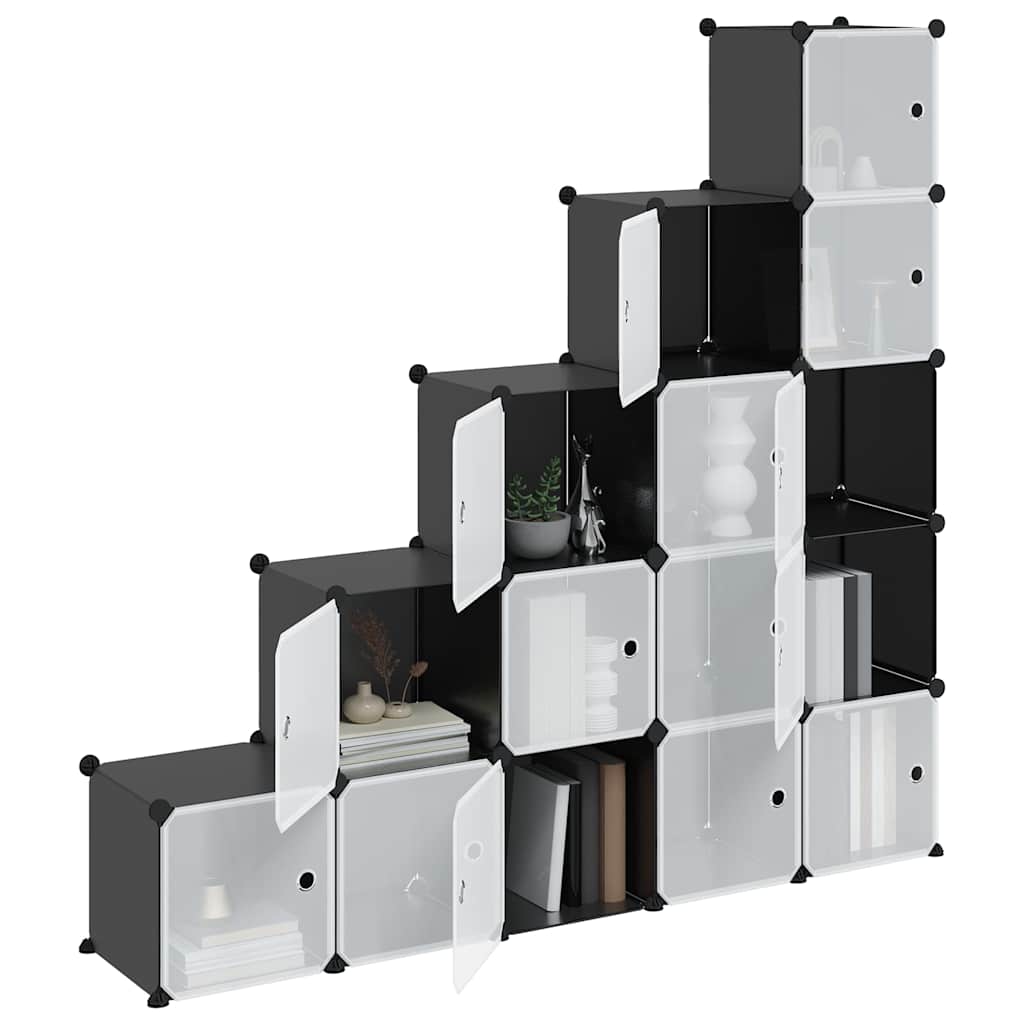 Storage Cube Organiser with 15 Cubes and Doors Black PP