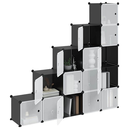Storage Cube Organiser with 15 Cubes and Doors Black PP