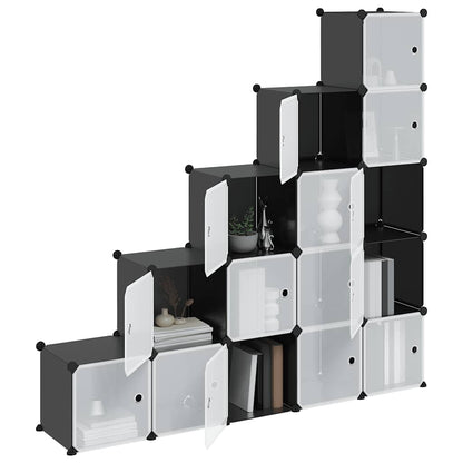 Storage Cube Organiser with 15 Cubes and Doors Black PP