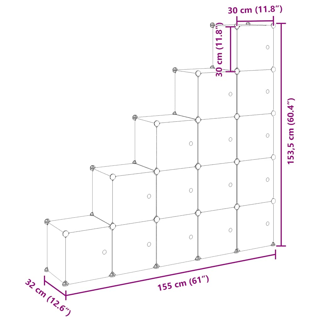Storage Cube Organiser with 15 Cubes and Doors Black PP