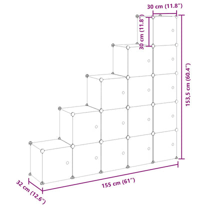 Storage Cube Organiser with 15 Cubes and Doors Black PP