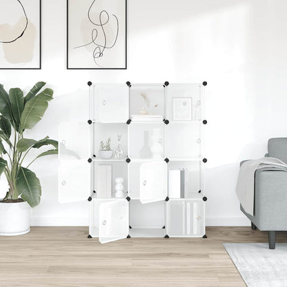 Storage Cube Organiser with 12 Cubes and Doors Transparent PP
