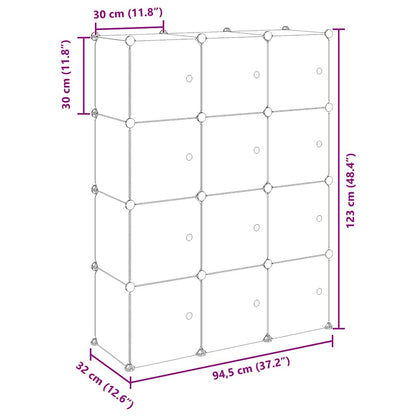 Storage Cube Organiser with 12 Cubes and Doors Transparent PP