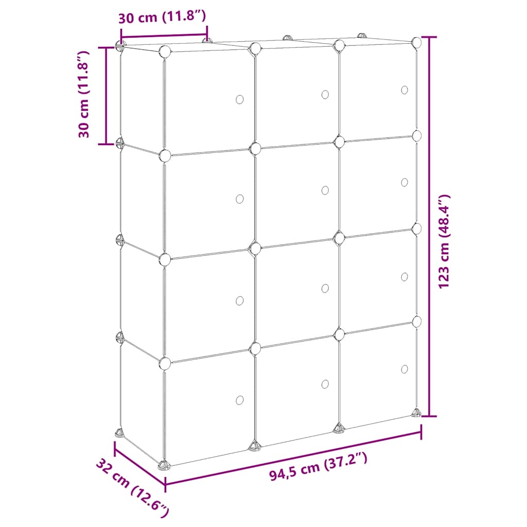 Storage Cube Organiser with 12 Cubes and Doors Black PP