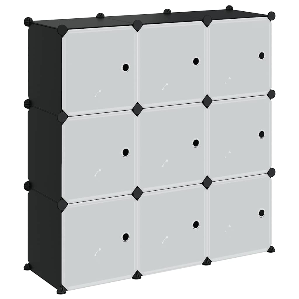 Storage Cube Organiser with 9 Cubes and Doors Black PP