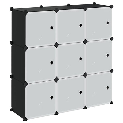 Storage Cube Organiser with 9 Cubes and Doors Black PP