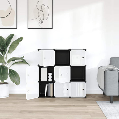 Storage Cube Organiser with 9 Cubes and Doors Black PP