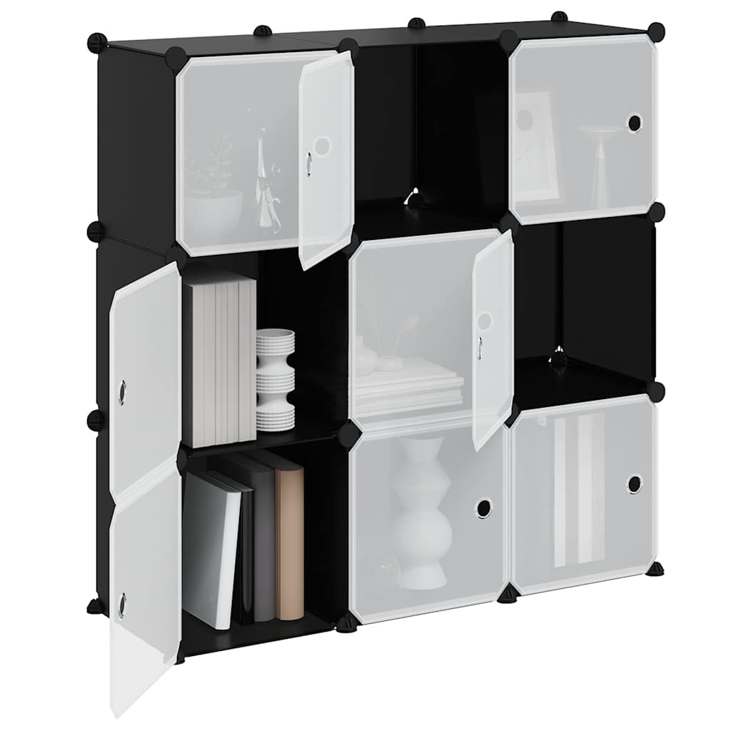 Storage Cube Organiser with 9 Cubes and Doors Black PP